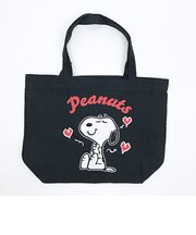 スヌーピー ハート ジャガードトートバッグ (ブラック) SNOOPY