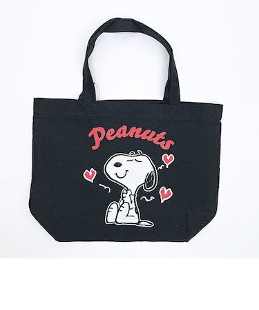 スヌーピー ハート ジャガードトートバッグ (ブラック) SNOOPY
