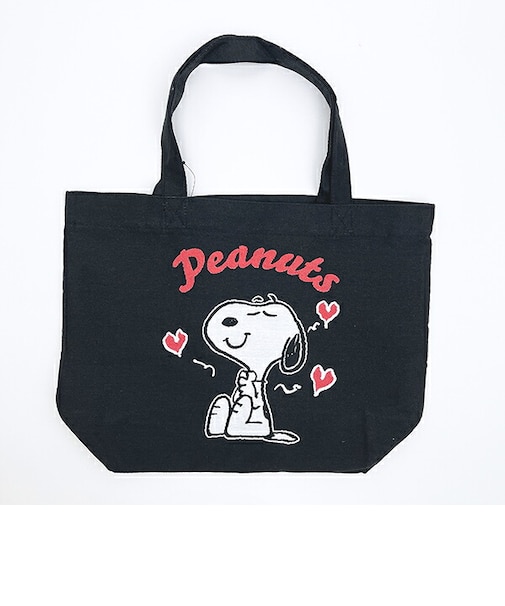 スヌーピー ハート ジャガードトートバッグ (ブラック) SNOOPY