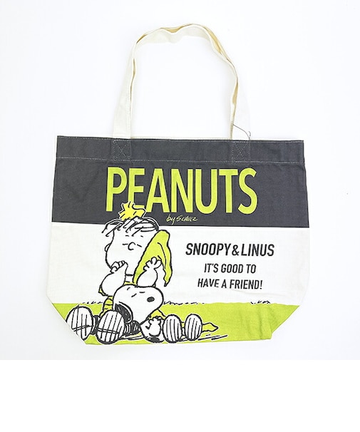 スヌーピー ライナス キャンバストートバッグ (グリーン) SNOOPY