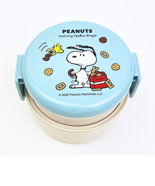 スヌーピー 丸型ランチボックス2段(フォーク付き) クッキー ランチ 日本製 SNOOPY