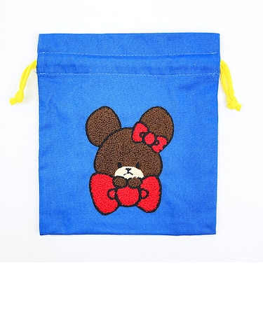 サンリオ ハローキティ ×くまのがっこう さがら刺繍巾着 ブルー Sanrio