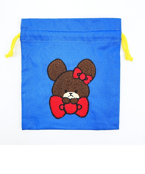 サンリオ ハローキティ ×くまのがっこう さがら刺繍巾着 ブルー Sanrio