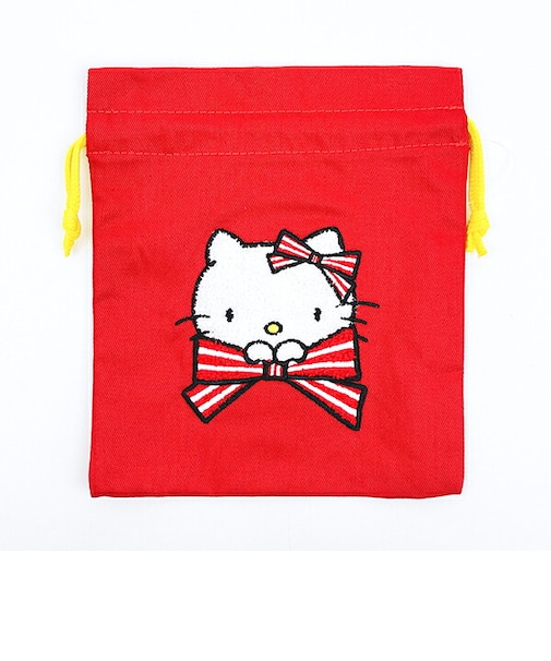サンリオ ハローキティ ×くまのがっこう さがら刺繍巾着 レッド Sanrio