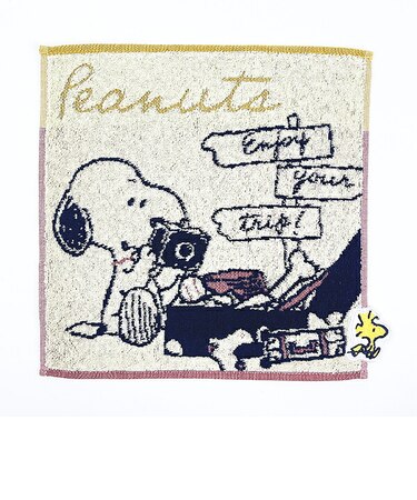 スヌーピー ミニタオル カメラ ピンク ハンカチ SNOOPY