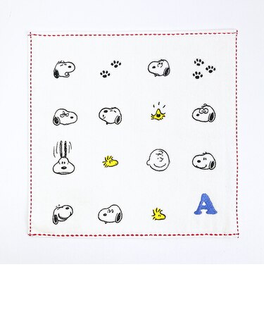 スヌーピー ミニタオル アイコン(A) イニシャル アイボリー ハンカチ SNOOPY