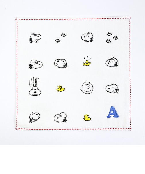 スヌーピー ミニタオル アイコン(A) イニシャル アイボリー ハンカチ SNOOPY
