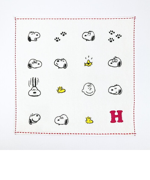 スヌーピー ミニタオル アイコン(H) イニシャル アイボリー ハンカチ SNOOPY