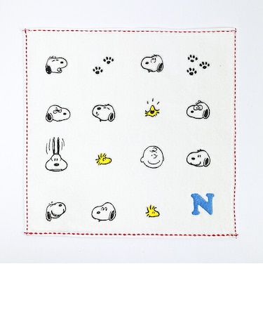 スヌーピー ミニタオル アイコン(N) イニシャル アイボリー ハンカチ SNOOPY