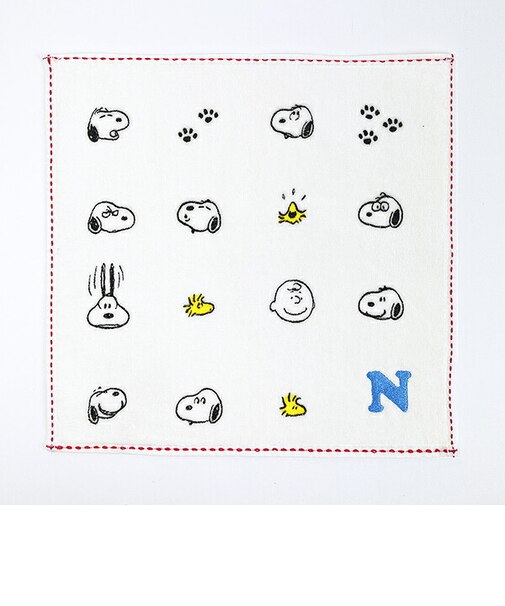 スヌーピー ミニタオル アイコン(N) イニシャル アイボリー ハンカチ SNOOPY