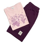 水森亜土 リラックスドライセットアップ ハート ライトピンク×パープル アパレル パジャマ