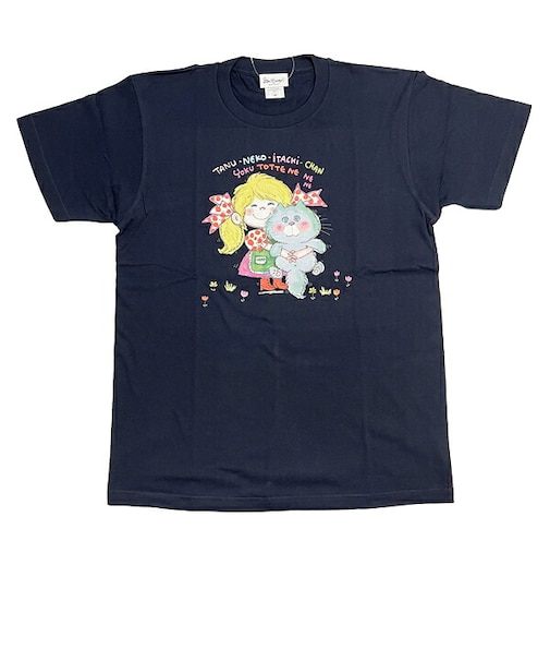水森亜土 カラーTシャツ(M) ネコ ネイビー アパレル