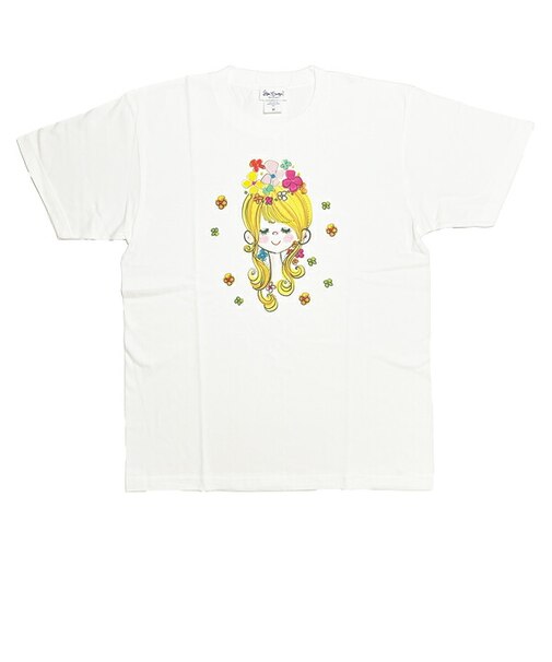 水森亜土 カラーTシャツ(M) フラワー ホワイト アパレル