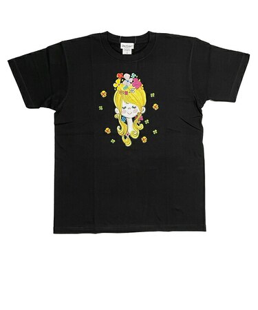 水森亜土 カラーTシャツ(M) フラワー ブラック アパレル