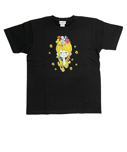 水森亜土 カラーTシャツ(M) フラワー ブラック アパレル
