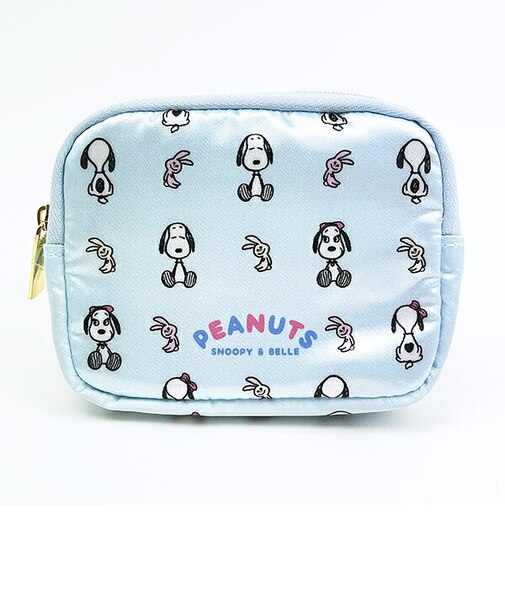 スヌーピー ＆ベル サテンミニポーチ ライトブルー SNOOPY