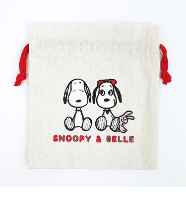 スヌーピー ＆ベル サガラ刺繍巾着 アイボリー SNOOPY
