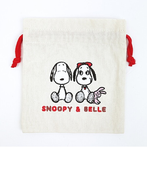 スヌーピー ＆ベル サガラ刺繍巾着 アイボリー SNOOPY