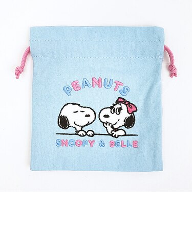 スヌーピー ＆ベル サガラ刺繍巾着 ライトブルー SNOOPY
