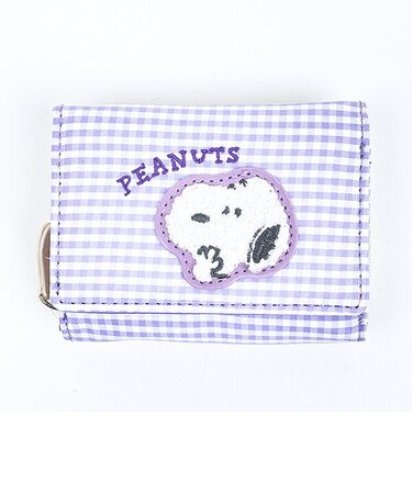 スヌーピー 三つ折り財布 パープル サガラワッペンチェック SNOOPY