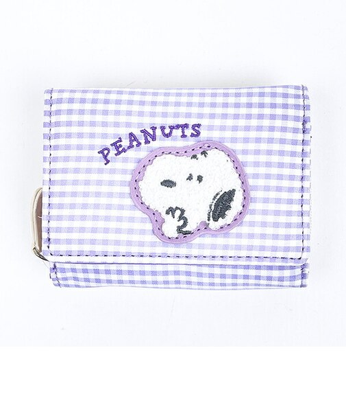 スヌーピー 三つ折り財布 パープル サガラワッペンチェック SNOOPY