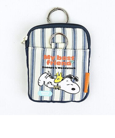 スヌーピー ミニパスポーチ ストライプ ブルー パスケース SNOOPY