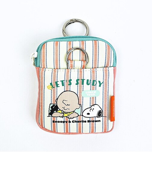 スヌーピー ミニパスポーチ ストライプ ピンク パスケース SNOOPY