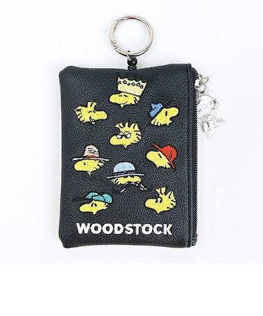 スヌーピー ウッドストック 刺繍パスポーチ ブラック パスケース SNOOPY