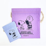 スヌーピー 本 巾着＆豆巾着セット (パープル) 日本製 SNOOPY