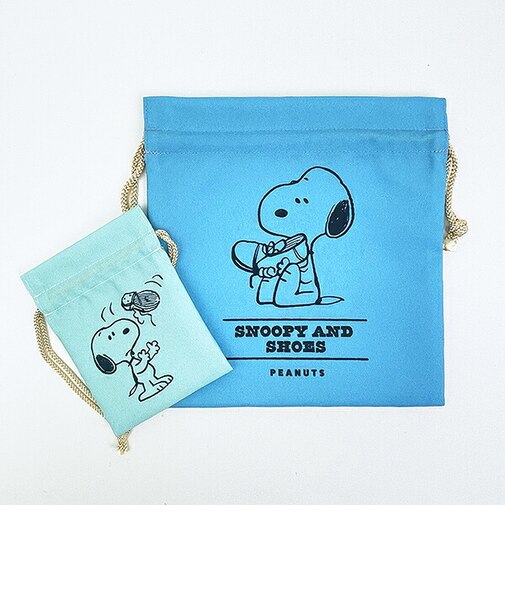 スヌーピー 巾着＆豆巾着セット (ブルー) 日本製 SNOOPY
