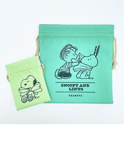 スヌーピー リボン 巾着&豆巾着セット (グリーン) 日本製 SNOOPY