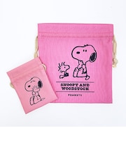 スヌーピー ウッドストック 巾着＆豆巾着セット (ピンク) 日本製 SNOOPY