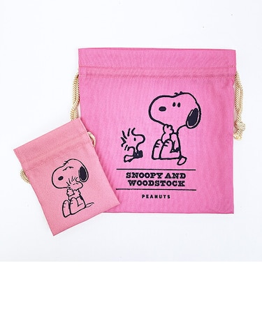スヌーピー ウッドストック 巾着＆豆巾着セット (ピンク) 日本製 SNOOPY