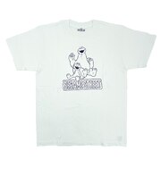セサミストリート エルモ×クッキーモンスター ユニセックスTシャツ(S) フロッキー ホワイト アパレル