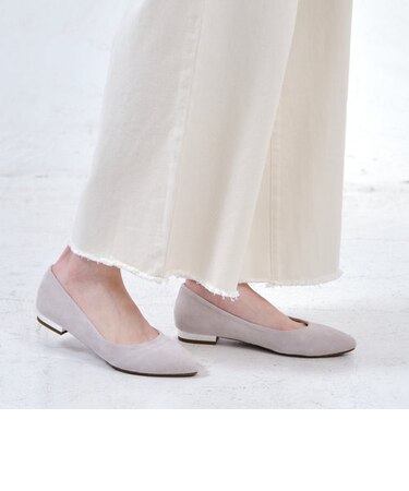 本革スエードフラットパンプス★R-6002