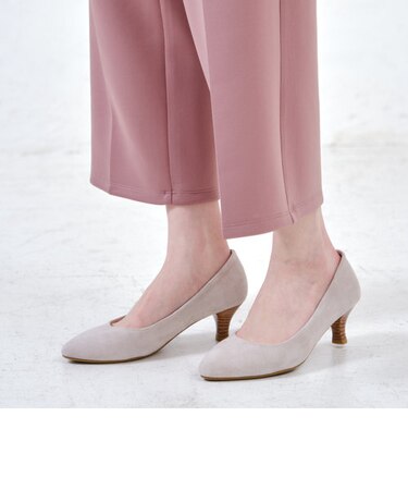  本革スエードミドルヒールパンプス★R-6003