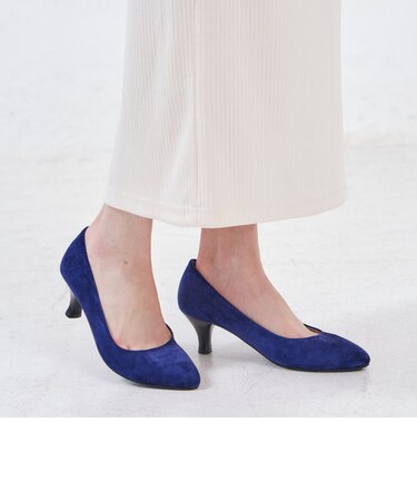  本革スエードミドルヒールパンプス★R-6003