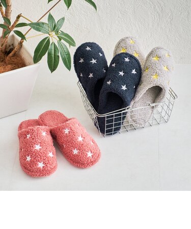 バイカラー星柄刺繍ルームシューズ