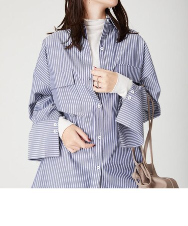 両胸ポケット付きストライプビッグシャツ