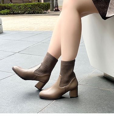 スクエアトゥニットヒールブーツ/31403