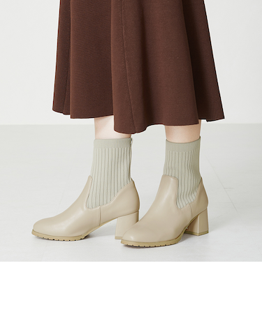 スクエアトゥニットヒールブーツ/31403