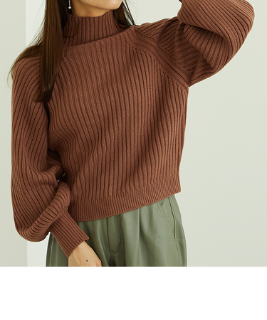 ハイネックボリュームスリーブニット/MO33N04