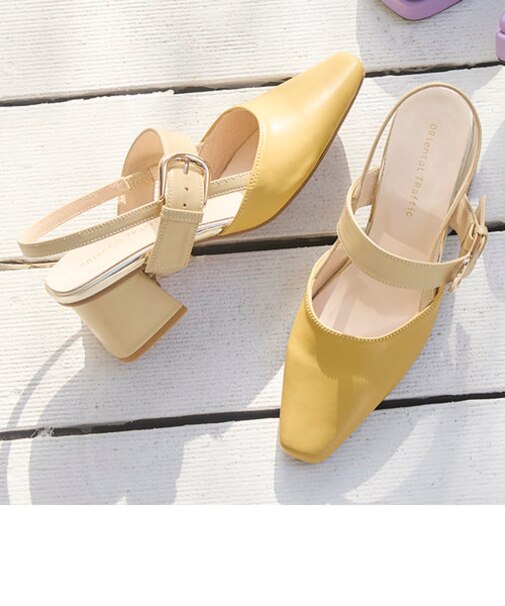 変形ヒールバックストラップパンプス/41101