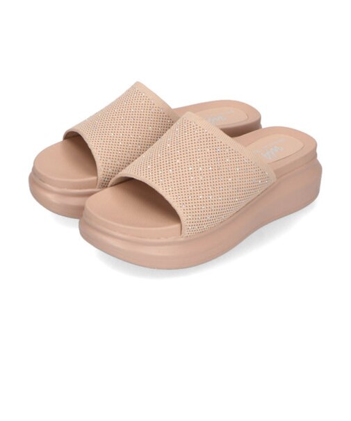 【厚底】ラインストーンニットミュールサンダル/42204