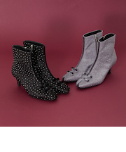 リボンモチーフラインストーンヒールブーツ/41436