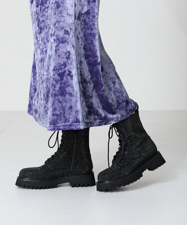 ラインストーンレースアップシューズ