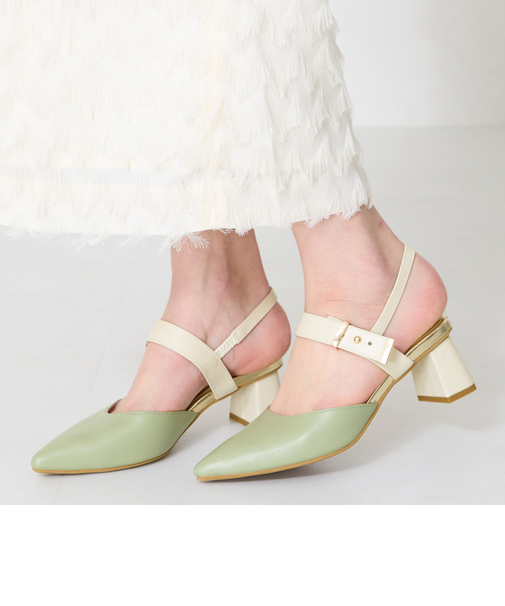 ポインテッドトゥボタンベルトパンプス/51118