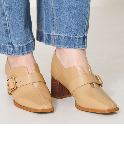 ウッドヒールベルトパンプス/51103