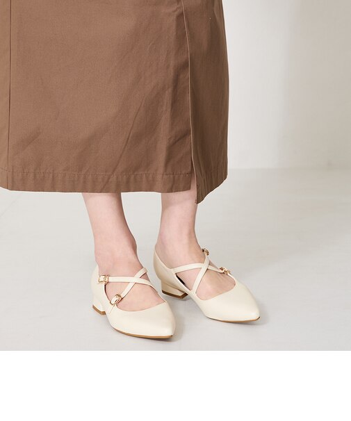 クロスストラップポインテッドトゥパンプス/51116