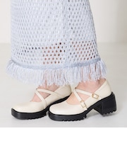 厚底クロスストラップパンプス/51121